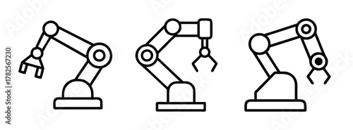 Industrial robot arm vector illustration set for automation manufacturing and engineering design