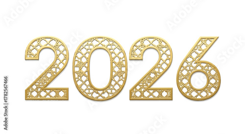 Golden ornate numbers forming the year 2026, with intricate patterns