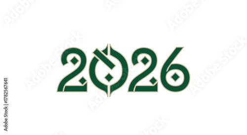 Modern abstract design featuring the year 2026 with circular, stylized motif in the center