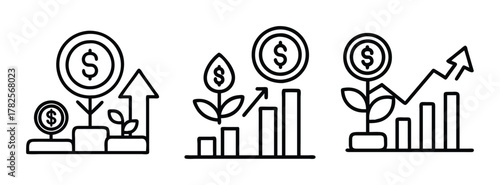Investment growth chart with dollar coin plant, financial growth and success concept vector