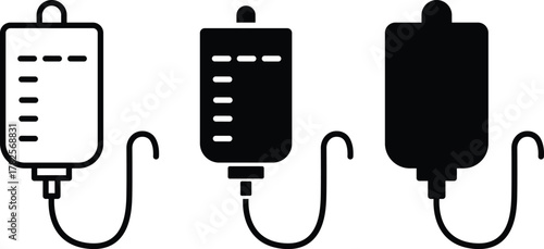 IV Drip Bag Icon.Intravenous Therapy, Hospital Care, and Medical Fluid Administration Symbol or Vector Silhouette. .eps