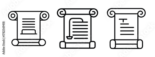 Scroll paper document vector illustration set antique parchment roll manuscript old papyrus design