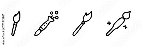 Paintbrush Line Icon Set In Doodle Style. Artistic Tools And Creative Expression Outline Sketch Collection. Art Supplies And Painting Equipment. Hand Drawn Isolated Vector Illustration
