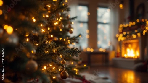 Reflected Christmas Tree and Fireplace in Glass