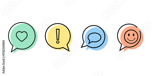 Liquid glass fram social media reaction notification speech bubble 3d glass transparent icons set