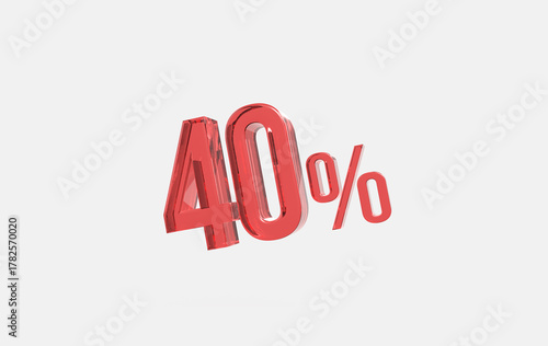3d red glass 40% sign icon on isolated background	
