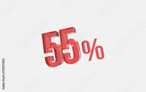 3d red glass 55% sign icon on isolated background	
