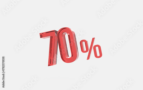 3d red glass 70% sign icon on isolated background	
