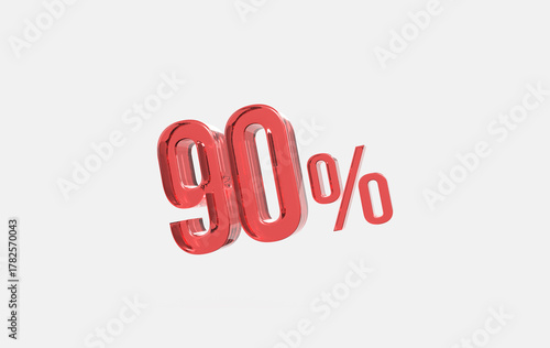 3d red glass 90% sign icon on isolated background	
