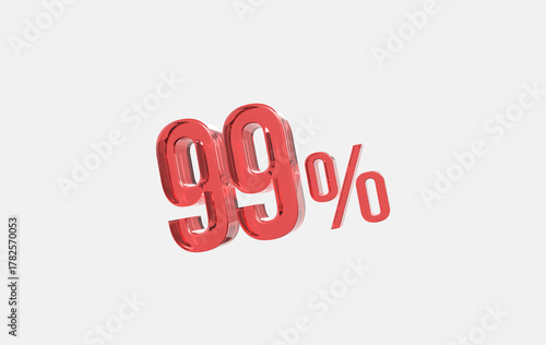 3d red glass 99% sign icon on isolated background	
