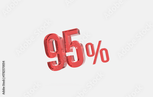 3d red glass 95% sign icon on isolated background	
