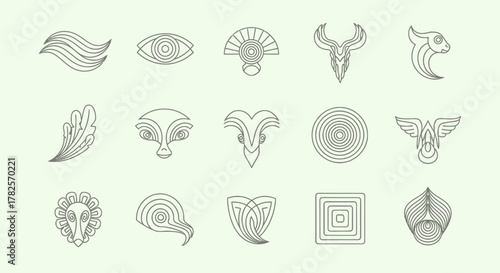 Collection of Abstract Line Art Designs: Geometric Animals and Symbols