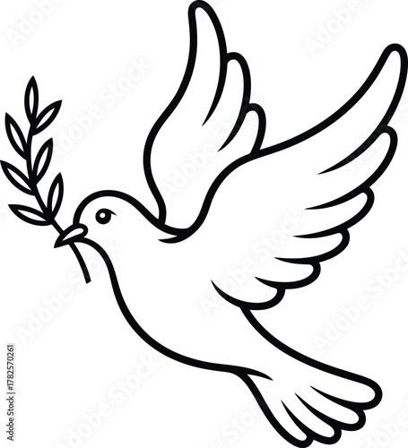Simple outline drawing of a dove carrying an olive branch in its beak
