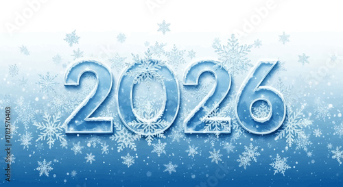 Icy blue numbers 2026 with snowflakes and frost effect