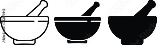 Pharmacy Mortar and Pestle Icon. Medicine Preparation, Grinding Ingredients, and Apothecary Symbol or Vector Silhouette..eps
