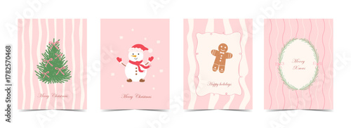 	
Hand drawn ink drawing Merry Christmas vintage card set. Xmas frames with ribbons and bows. Minimalist posters in coquette doodle style