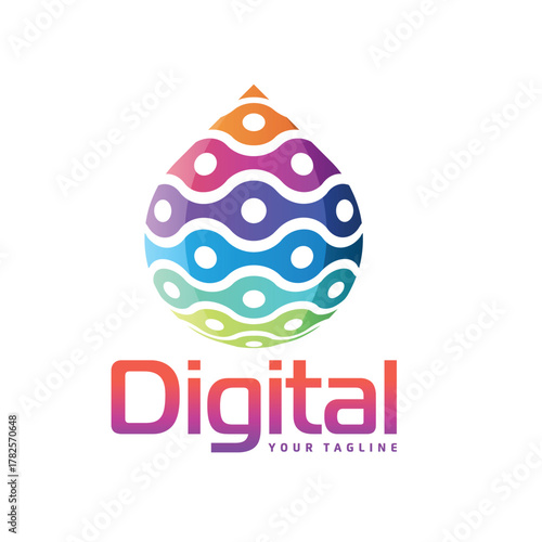 Colorful Easter egg vector illustration logo with ribbon and spring decoration