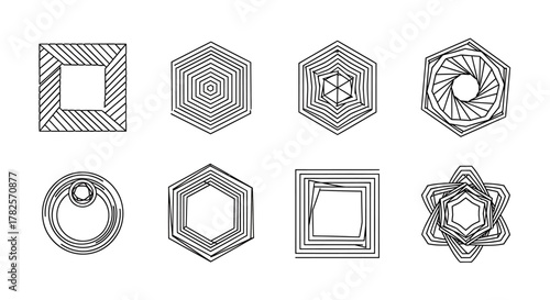 Abstract Geometric Shapes with Intricate Line Patterns