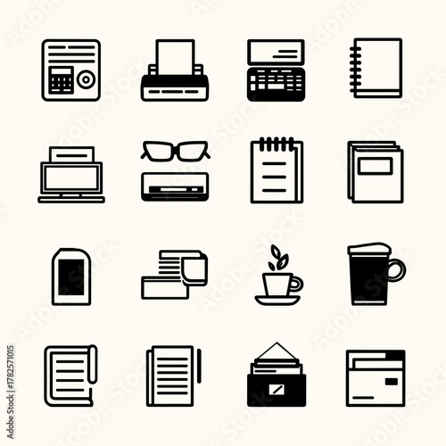 Set of black items for office and home