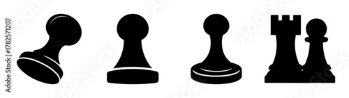 Classic black chess pieces pawn and rook silhouettes for board game design