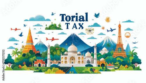 Global landmarks with planes and travel elements