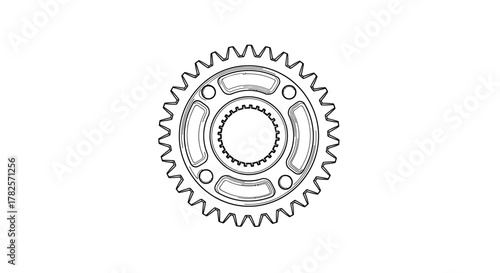 Detailed Black and White Mechanical Gear with Inner and Outer Teeth