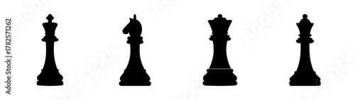 Classic chess pieces silhouettes king queen knight bishop strategic game icons