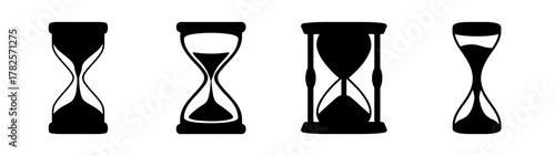 Collection of four hourglass icons symbolizing time passing and countdown elements