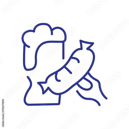 Enjoying a delicious sausage with a frothy beer, simple line art celebration