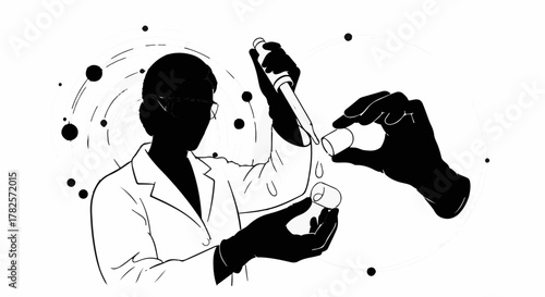 Scientist meticulously conducting an experiment with precision in a laboratory setting.