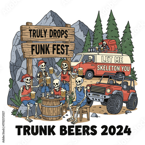 Funky skeleton musicians and vintage vehicles celebrate trunk beers 2024 at funk fest