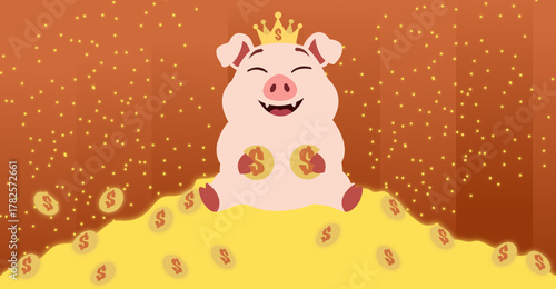 A happy pig when it has a lot of gold