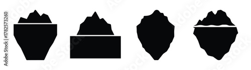 Four abstract black iceberg silhouettes on minimalist design