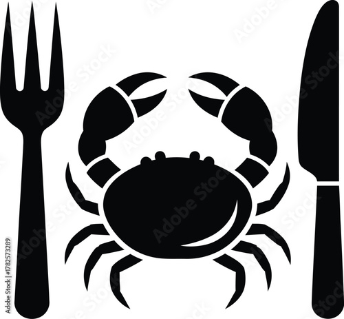 Crab silhouette with fork and knife ready for dinner