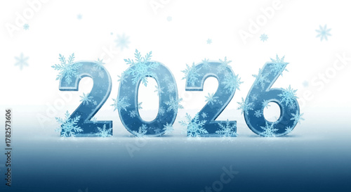 The year 2026 represented in icy blue digits with snowflakes