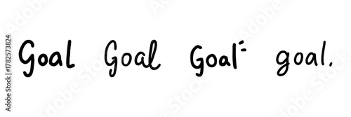 "Goal" Typography Line Icon Set In Doodle Style. Motivational And Inspirational Text Outline Sketch Collection. Hand Drawn Isolated Vector Illustration