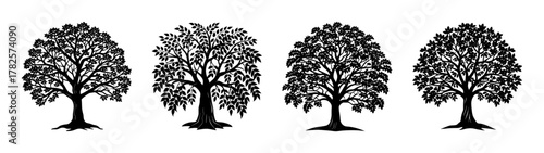 Vector illustration of black trees silhouette set, forest trees, nature trees, isolated tree images