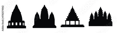 Collection of four distinct hindu temple silhouettes various architectural styles