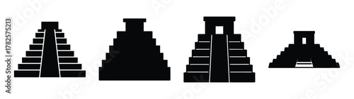 Ancient mayan pyramids geometric silhouettes diverse structures historical architecture
