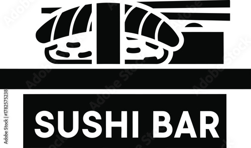 Simple black and white sushi bar logo with nigiri