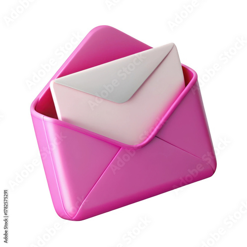 3d pink envelope with white letter isolated on transparent background