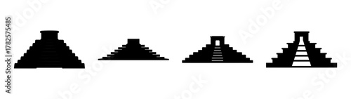 Set of mayan pyramid icons simple black silhouettes ancient architecture monument