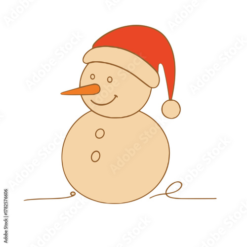 Sandstone snowman with a carrot and Santa hat Warm Christmas — Outline / Minimal Linear Vector