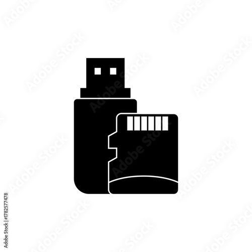 Solid Style Micro SD Card Inserted into USB Reader Icon