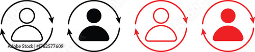 Replace person icon set. User change symbol. Person with arrow change icons. Profile switch and substitution sign