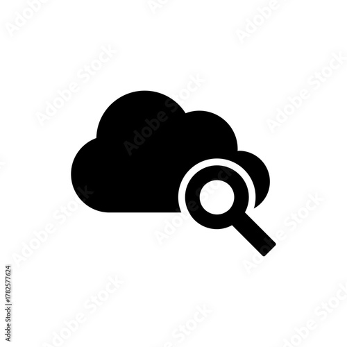 Solid Style Magnifying Glass Search on Cloud Server Icon