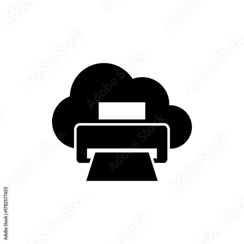 Solid Style Printer Device Connected to Cloud Server Icon