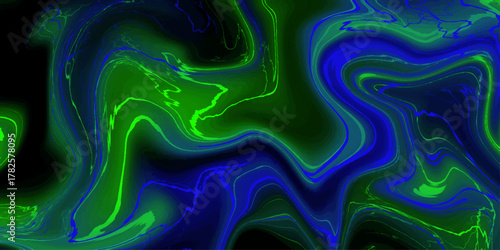 Emerald Liquid Marble Texture: Swirling emerald green lines create an abstract liquid marble texture against a dark background. Acrylic pour gray color liquid marble abstract swirl effects surface.