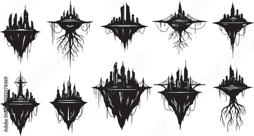 Floating Fantasy City Silhouettes