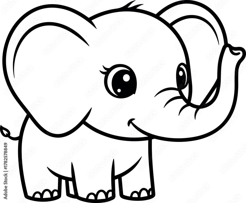 Obraz premium Cute cartoon elephant outline, vector illustration
